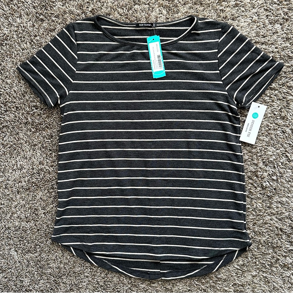 NWT Pink Clover Stitch Fix Exclusive Striped Button-Back Shirt - size Small